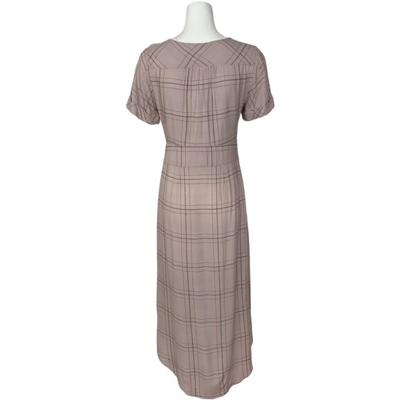 Free People Bon Bon Plaid Grid Printed Twist Dress XS Lilac Short Sleeve Midi - Picture 2 of 12